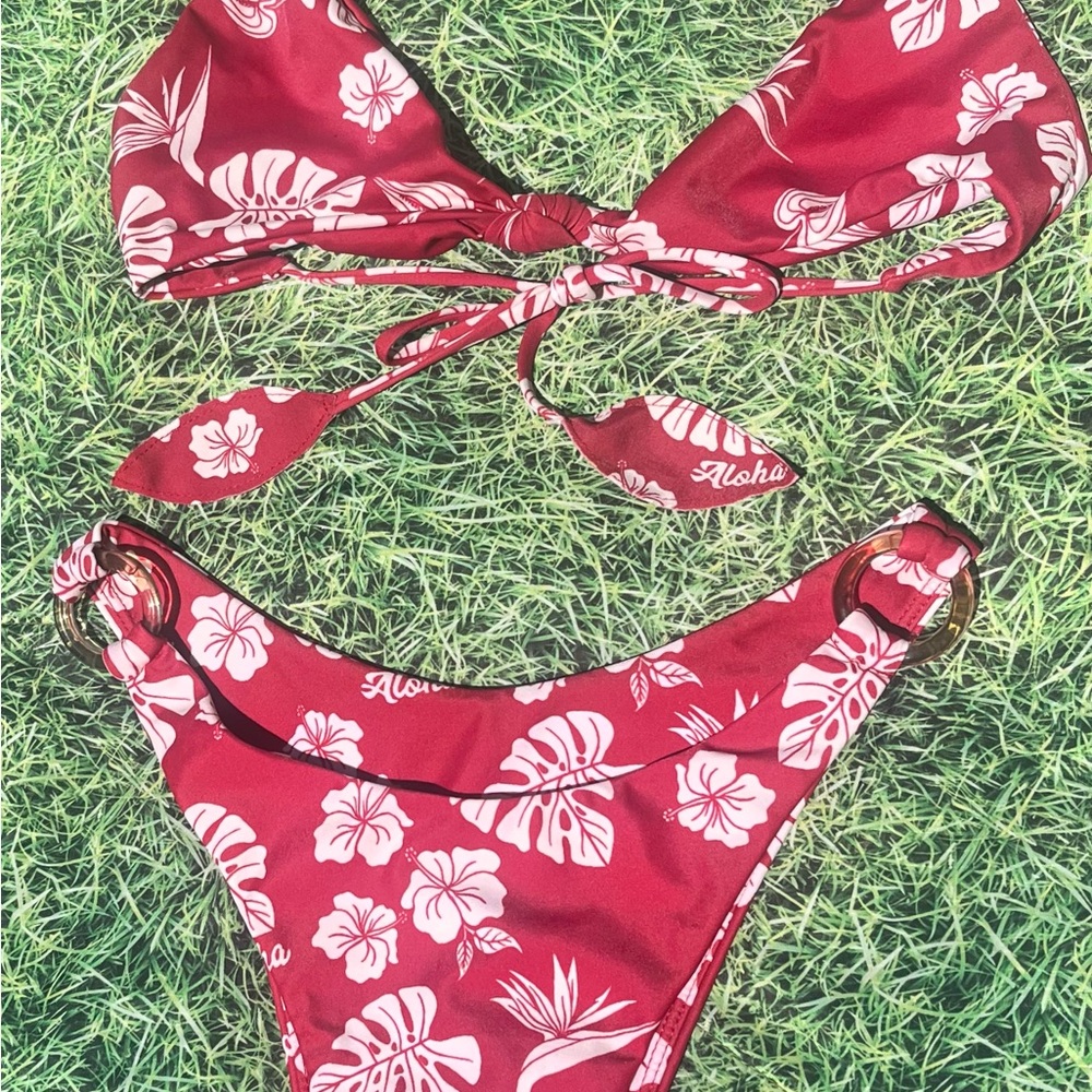 BENOA 90s BABY TROPICAL RED HAWAIIAN FLORAL SET